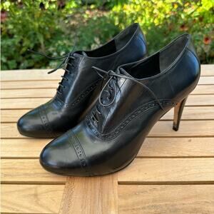 EUC Cole Haan Black Oxford Pump Heel Bootie Leather Lace Up Women's 9.5B
